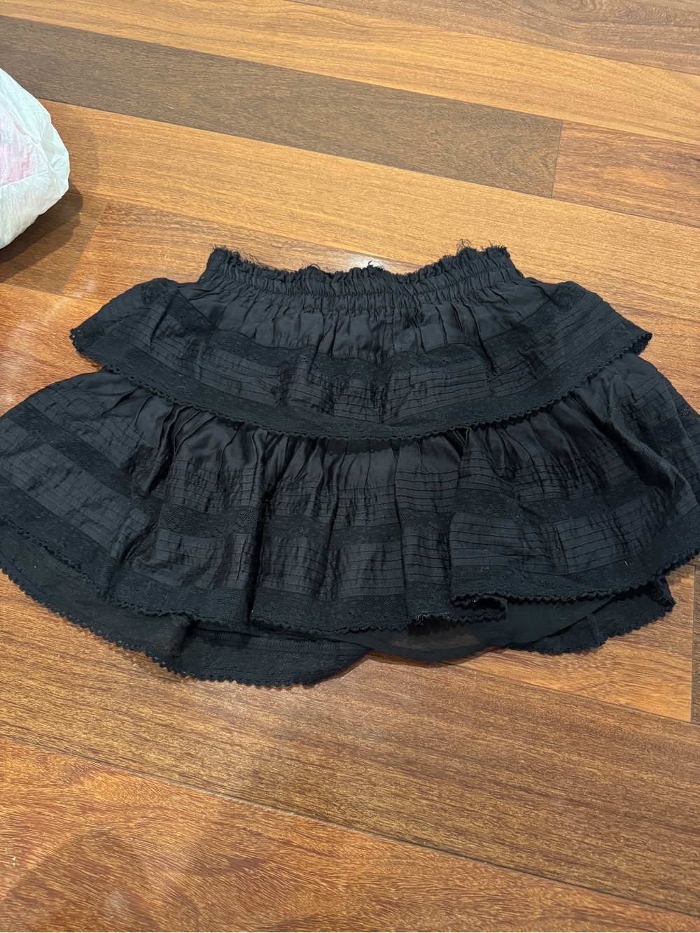 LoveShackFancy Black Tiered Ruffle Mini Skirt